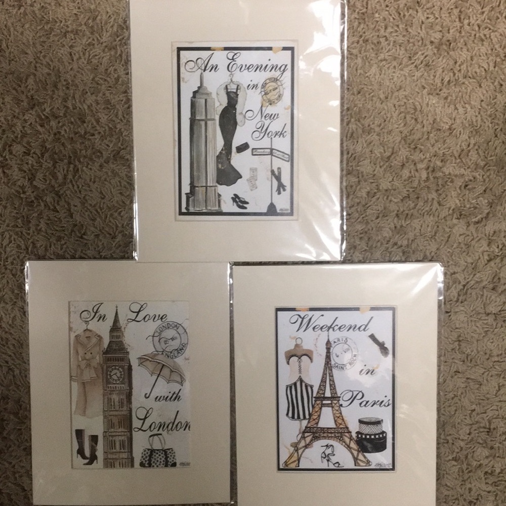 Set of 3 Matted Prints Ready To Be Framed